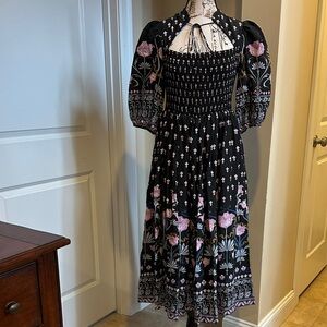Anthropologie Black Dress with Pink Floral Pattern